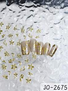 4/2pcs Gold & Rose Gold Petal Leaf Pattern Nail Art Stickers - Adorable & Charming Spring/Summer Nail Decals, Self-Adhesive Nail Stickers, DIY Nail Salon Accessories, Nail Art Supplies - Multicolor - View 9