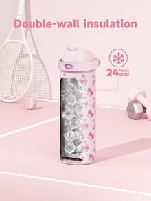 Meoky 24oz Vacuum Insulated Water Bottle With 2-In-1 Straw And Spout Lid, Insulated Cup, Keep Cold 24H, Leak-Proof, Fits In Car Cup Holder, Stainless Steel Tumbler For Sports, Travel, And School - Pink - View 3