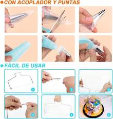 Set de Utensilios de Repostería, Herramientas para Hacer Pasteles con Base Giratorio para Tartas, Boquillas y Bolsas para Manga Pastelera | Alisador y Espátulas, Accesorios de Pastelería (207 Piezas) - Celeste - Ver 5