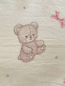 3件套米色可爱卡通熊超柔软加厚水洗超细纤维被套套装（1个被套+2个枕套），枕套尺寸随机裁剪，不含被芯 - 藍白色 - 查看 12