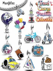 1 pieza Manyilus Original 925 Plata de Ley Colgante de Encantos de Viaje, Encanto de Bicicleta Azul Brillante, Encanto de Cámara Retro de Viaje, Encanto de Mochila de Oso Lindo, Encanto de Maleta, Encanto de Motocicleta Azul Pequeña, Encanto de Taxi Viaje de Amor, Encanto de Globo Giratorio, Encanto de Faro de Luz Nocturna - Multicolor - Ver 12