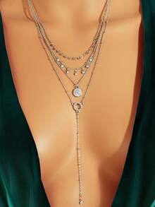 1 件欧美风格性感多层圆盘链项链，适合女性日常、派对、旅行佩戴