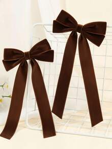 2pcs Dark Brown Velvet Hair Bows For Girls Plain Long Tail Velvet Bow Alligator Clips Large Bow Hair Clips Girl Pigtail Bows Clips Fall Winter Barrettes Hair Accessories, Claw Clips, Hair Slide, Hair Barrettes