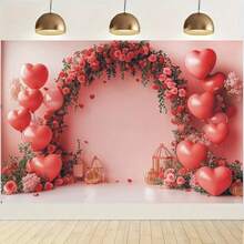 2D Flat Banner 1pc Romantic Valentine's Day Backdrop | Heart And Rose Arch Design | Durable Photography Backdrop | Perfect For Bridal Showers, Engagements, And Celebrations - 1 PCS (1 Piece) - View 5