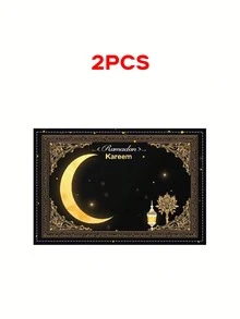 1/4/6/8/10 buah Alas Meja Ramadan, Bulan Sabit, Alas Meja Pola Lentera Heksagonal, Alas Meja Masjid, Tulisan "Ramadan Kareem", Alas Meja Meriah untuk Dekorasi Dapur dan Ruang Makan Gaya Rumah Pertanian - Hitam - View 7