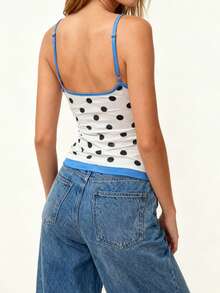 Women Camisole, Sleeveless Tops Backless Dots Print Slim Fit Summer Vest For Party Club - Blue - View 3