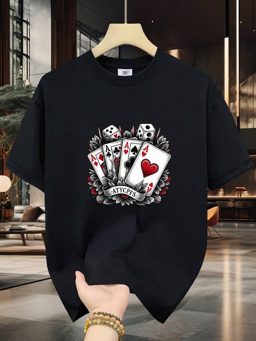 Poker dados florales camiseta de verano para hombre Tshirt - Negro - Ver 1