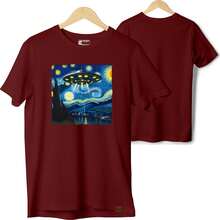 Men's Cotton T-Shirt Alien Starry Night ET - Maroon - View 2