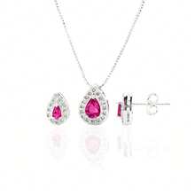 Set Of Necklace And Earrings In 925 Sterling Silver With Cubic Zirconia - Teardrop Pendant, Sparkling Christmas Gift - Bạc - Xem 4