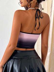 Vexica Women's Sexy Ombre Satin Lace Camisole, Fitted Tie-Front Camisole Tank Top Suitable For Valentine's Day Party Outings - Black - View 8