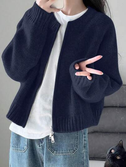 National Style Warm Outerwear Two-Way Zipper Women's Sweater Cardigan Knit Coat, Autumn/Winter,Back To School