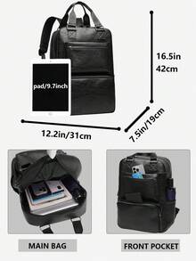 Multi-Compartment PU Leather Men's Backpack, Fits 15.6 Inch Laptop, Multi-Pocket Lightweight Bookbag, Large Capacity Travel Bag, Convenient Commuter Daypack, Multi-Function Backpack, Suitable For Students, Middle/High Schoolers, Nurses, Teachers, Business Professionals, Travel, Commuting, Shopping, Office, Dating, Hiking, Training, Work, Birthday Gift, Holiday Gift Vintage Laptop Bag - Multicolor - View 4