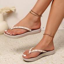 Dép xỏ ngón cao su EVA in họa tiết màu trơn thời trang thường ngày cho nữ năm 2025, thoải mái, mềm mại, phù hợp cho mọi mùa, thích hợp cho cuộc sống hàng ngày, đi bộ ngoài trời, đi dạo trên bãi biển hoặc đi làm - Rượu sâm banh - Xem 9