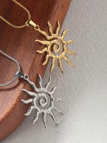 1件18K镀金不锈钢螺旋太阳吊坠项链，圆形蛇骨链项链，螺纹吊坠项链配饰，适合女士日常佩戴 - Necklace - 查看 5