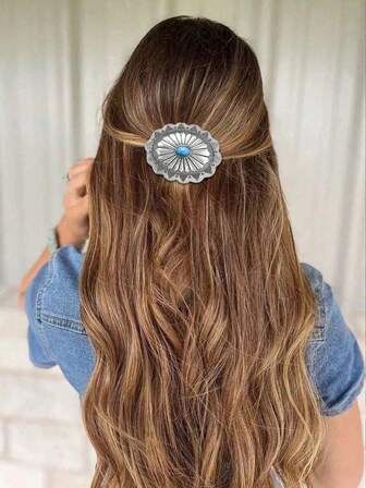 1件复古金属西部风格古银色几何绿松石椭圆形发饰，女士发饰礼物，情人节母亲节礼物，送给母亲、妻子、女友