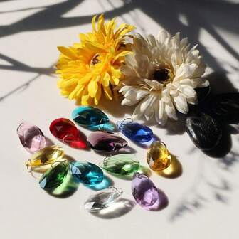 12-Pack Multi-Color Feng Shui Faceted Decorating Crystal Grid Prism