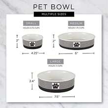 DII Bone Dry Stripes Ceramic Pet Bowl For & Water, 6" Dia x 2"H Set of 2, With Non-Skid Silicone Rim for Dogs and Cats-Gray(Nautical Blue Small Bowl, 4.25x2") - 2L - Ver 13