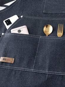 Denim Apron Soft - Unisex Bib Apron With Multifunctional Tool Pocket - Blue - View 5