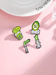 1pc Cartoon Bitter Melon Vegetable Juice & Scallion Brooch, Green Badge Accessory - Multicolor - View 2