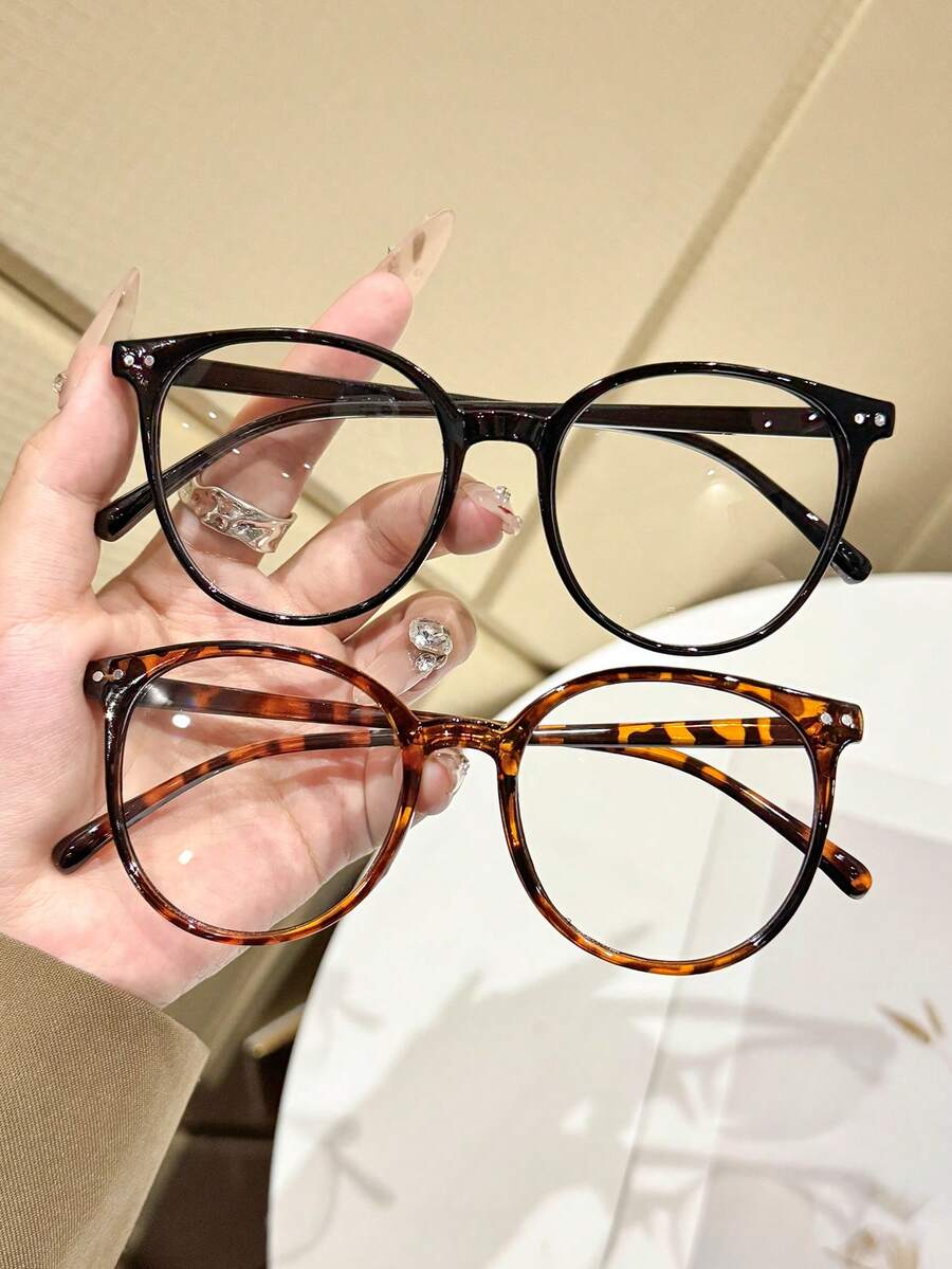 Bộ 2 kính gọng tròn thời trang cổ điển, không cần độ, thiết kế gọng đen và vân đồi mồi tinh tế, nhẹ và thoải mái, phù hợp để đeo hàng ngày, đi làm, gặp gỡ, đi làm và học tập. - Nhiều màu - Xem 1