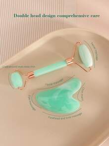 3/4/8件套面部美容护理及按摩工具套装，包含刮痧板、滚轮按摩器、冰格、头带、腕带、按摩梳、身体经络按摩器，适合作为礼物送给学生、妈妈、姐妹等。 - 青碧色 - 查看 4