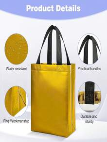 12 Bolsas Tela No Tejida Plastificada Colores Vivos Metalicos Regalos Navidad Valentin Cumpleanos - Dorado - Ver 3