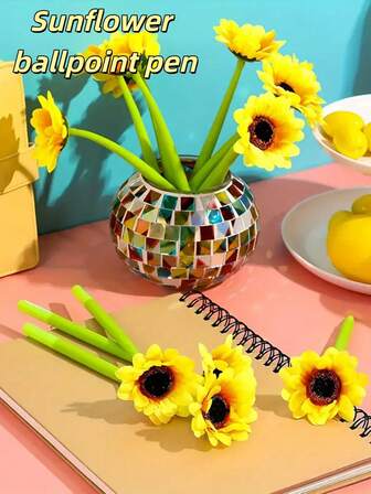 1 pieza Bolígrafo de plástico y gel suave con forma de girasol, bolígrafo con flor oscilante realista, bolígrafo para escribir, regalo para vacaciones