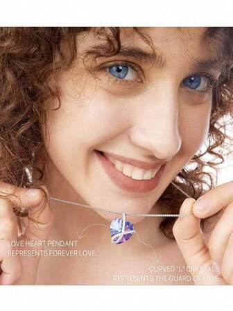 New Romantic Ocean Heart Gradient Pink Purple Crystal Pendant Necklace, Elegant Carved Texture "I Love You" Necklace, Luxury Women Clavicle Chain