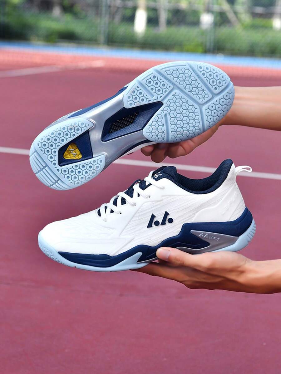 Men's Badminton Shoes With Laces, Carbon Board + Air Cushion Rubber Sole, Ultra-Light, Breathable, Non-Slip, Wear-Resistant, Professional For Badminton, Volleyball, Tennis, Table Tennis Matches And Training - Blue and White - View 1
