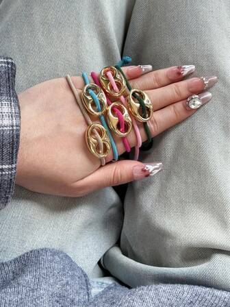 1 Adet Minimalist Renkli Domuz Burnu Ayarlanabilir Dokuma Bileklik, Kadınların Günlük Giyimine Uygun