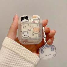 1入組白色TPU卡通可愛耳機保護殼，貓咪圖案，配有掛飾，適用於蘋果耳機 - 彩色 - 查看 11