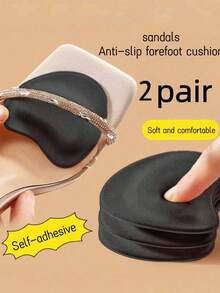1 Pair Summer Sandal Forefoot Anti-Slip Pads, Sponge Material Sweat-Absorbing Comfortable Shoe Insoles With Adhesive Backing, Suitable For Girls, Accessories Gift Ideas - màu đen - Xem 5