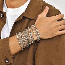 - Pulsera de cadena de plata para hombre, 10 piezas de cuerda de acero inoxidable slido//clip de papel, eslabones cubanos/eslabones de serpiente/juego de pulsera gruesa para hombres, - 8.0 Pulgadas + Plata - Ver 4