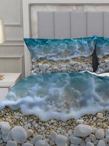 3 Pieces Of Refreshing Seaside Breeze, Wave Pebble Soothing Relaxation Feeling Bedding Set, Including Bedspread Set, Bedspread Set, Bedspread Set, Bedding Set (1 Bedspread + 2 Pillowcases Without Pillow Cores), Suitable For Teenagers And Adults, Suitable For All Seasons For Warmth, Soft And Breathable Lightweight Bedspread. Suitable As Gifts For Housewarming, Birthday, Festivals, Etc., As Well As For Exchanging Gifts Between Boyfriends And Girlfriends. - Multicolor - View 6