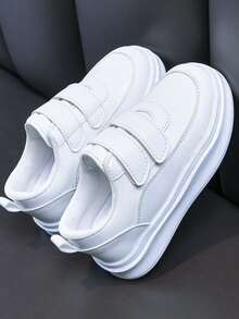 1 par de zapatillas casuales versátiles con cierre de gancho y bucle, de suela blanda y ligera para niños, de fácil deslizamiento, adecuadas para primavera y otoño - Blanco - Ver 6