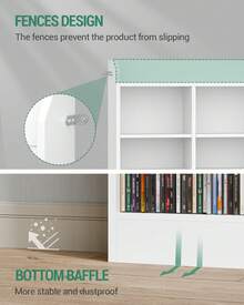 HEXCELEN CD Shelf, 8-Tier Open CD Stand, Freestanding Shelf, Room Divider Cabinet, Stand Or Display Case For Collections, Suitable For Living Room And Study, 17 X 100 X 154.5 Cm, White - 白色 - 查看 2