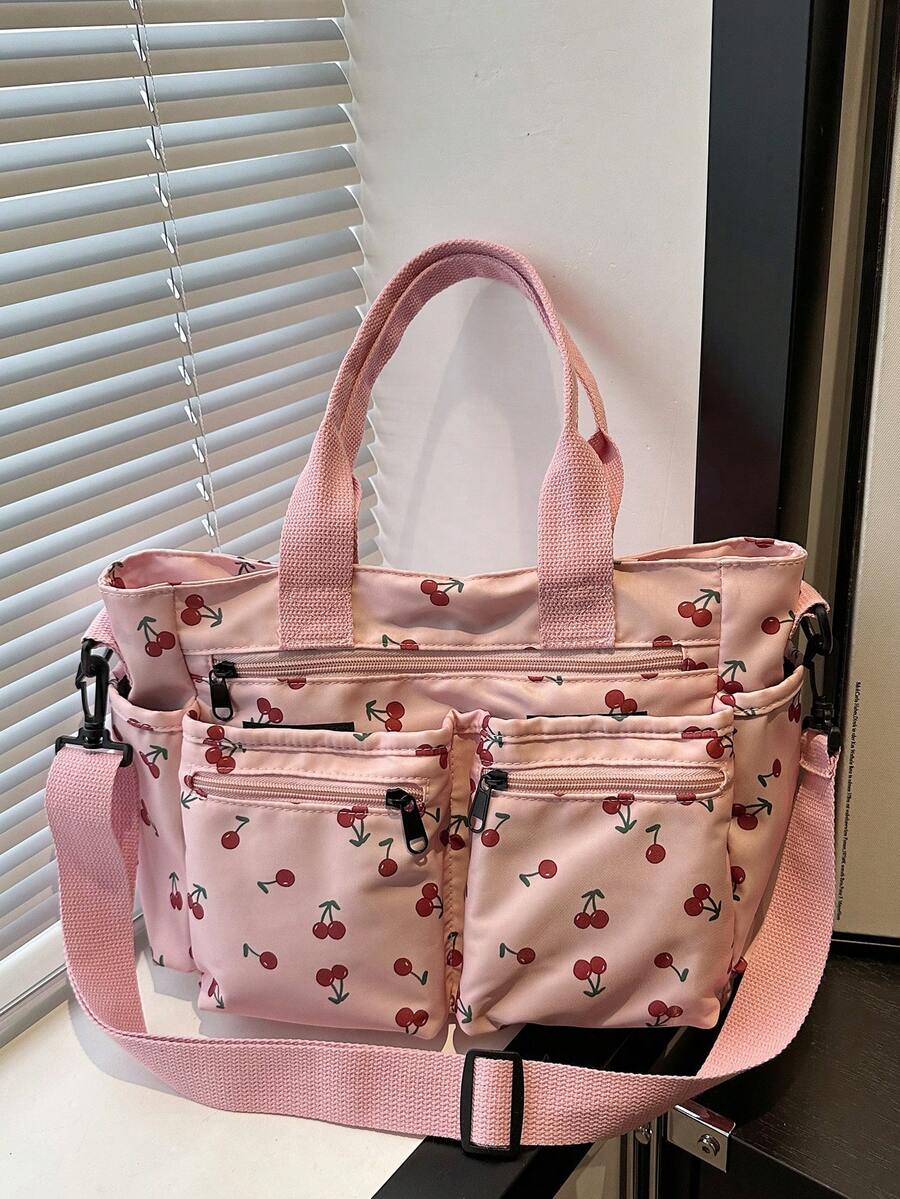 时尚简约大容量多口袋单肩手提包，适合上学、上班、旅行，可斜挎。 - 粉色 - 查看 1