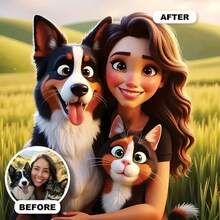 Customized Photo To Cartoon Style Oil Painting - Customizable Photo, Pet Photo, Text - AI Generated Cartoon Art Canvas, Suitable For Wall Decor, Gifts, Home/Office - Multicolor - View 7