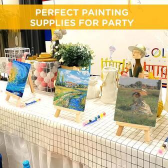 5-Piece Dollhouse Painting Tool Accessories Set - 1pc 4"X4" White Canva Panel, 1pc Wooden Easel, 1pc Brush, 1pc 6-Color Of Pigments, 1pc Color Mixing Palette For Painting & DIY - Home Decor, Birthday Gift