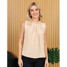 Women's Formal Tank Top With High Neck And Button Detail On The Back, Super Fashionable. - Beige - View 2
