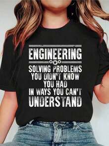 Funny Engineering Design For Men Women Engineer Student T-Shirt Print Crew Neck Casual T-Shirt Short Sleeve Sports Top, Smart Casual/Street Style Women's Clothing - Black - View 1