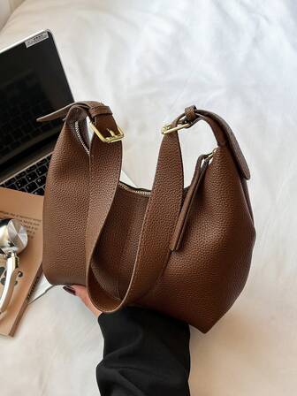 Nischdesign Mjuk PU Enfärgad Mode Minimalistisk Mångsidig Axelväska, Mini Armhålsväska Handväska För Kvinnor