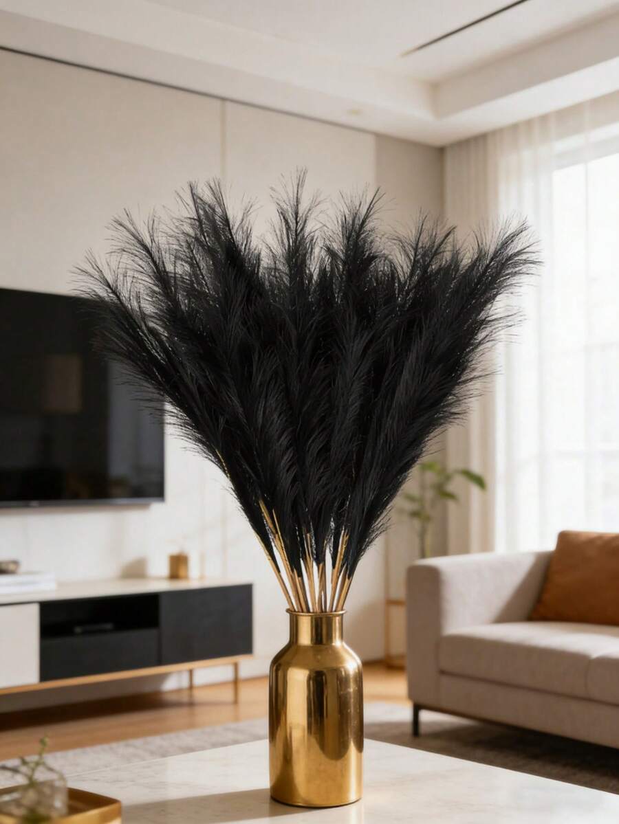 20 cành cỏ lau nhân tạo màu đen cao cấp, dài 55cm, trang trí nhà hiện đại cho phòng khách, bàn tiệc, kiểu cắm hoa khô tối giản, trang trí nhà và bếp phong cách Bohemian, lý tưởng cho đám cưới, tiệc tùng và ngày lễ, trang trí tiệc.