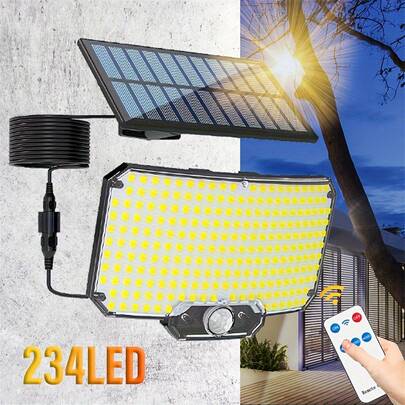 234 Luz de solar LED, sensor de movimiento para jardín exterior, 3 modos, resistente al agua, foco solar separado para garaje, en comparación con la antigua versión de 100 LED (con/sin control remoto opcional) (Confirme el tamaño)