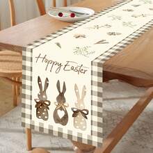 1 pieza Camino de mesa de Pascua feliz, de 180*35cm de poliéster con decoración de conejos y estampado a cuadros, decoración de fiesta de Pascua, decoración del hogar para Pascua, suministros para la búsqueda de huevos de Pascua, decoración de cocina, decoración de mesa, decoración de primavera, suministros para fiestas de primavera, regalo de Pascua - Multicolor - Ver 9