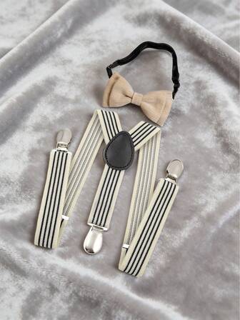 Luobobeibei 2pcs/Set Kid's Classic Elegant Suspenders And Bow Tie Set, Adjustable High-Elasticity Straps, Perfect For School, Performance, Birthday Party And Daily Wear