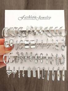 12–60 Pcs Silver Women's Earrings Set – Elegant Faux Pearl Hoops For Daily Wear, Office Chic & Special Occasions - Multicolor - View 12