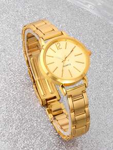 1pc Women's Stainless Steel Band Quartz Wrist Watch, Fashion Minimalist Dial + 6pcs Jewelry Set