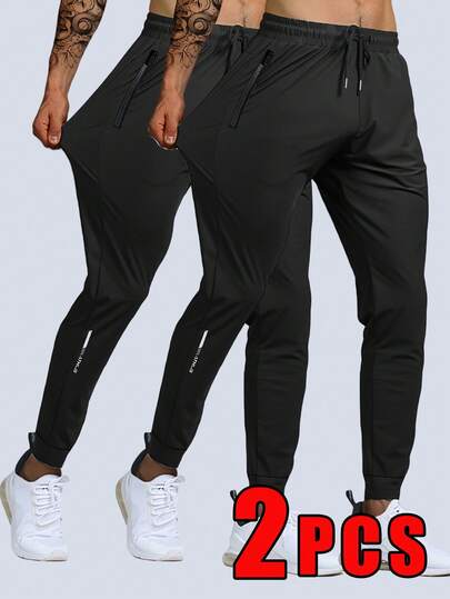 Men's High Elastic Comfortable Casual Style Zipper Pocket Adjustable Waist Ideal For Summer Exercise And Training, Machine Washable Casual Pants With Reflective Details