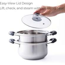 1 件 304 不锈钢双耳汤锅带玻璃盖和蒸锅，家用厨房炊具海鲜煮